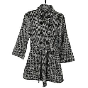 Luii Black White Geometric Coat S Anthropologie Mod Retro Belted Wool Blend Goth